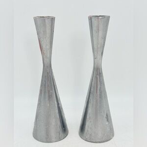 vintage Stainless Steel Hourglass Taper Candlestick Holders by Erika Pekkari